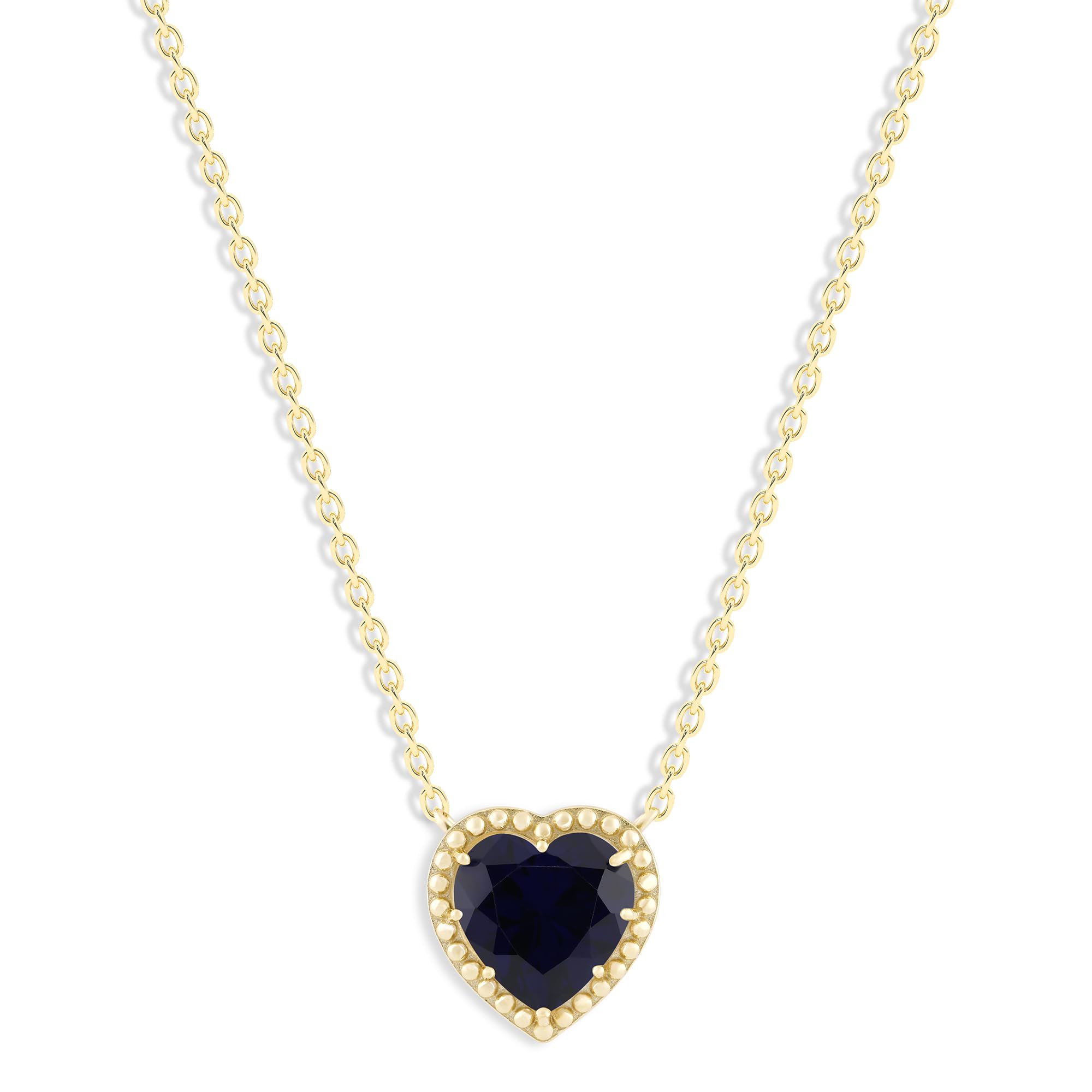 Heart Necklace in 14K Gold Plated Sterling Silver, Heart Shape Pendant, 15" Cable Chain with 2" Extender, Gift Box Included - Apr, White Zircon